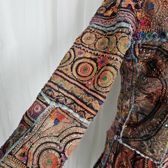 Vintage Unique Colorful Patchwork Jacket Intricate Embroidery Mandarin Collar - Picture 6 of 12